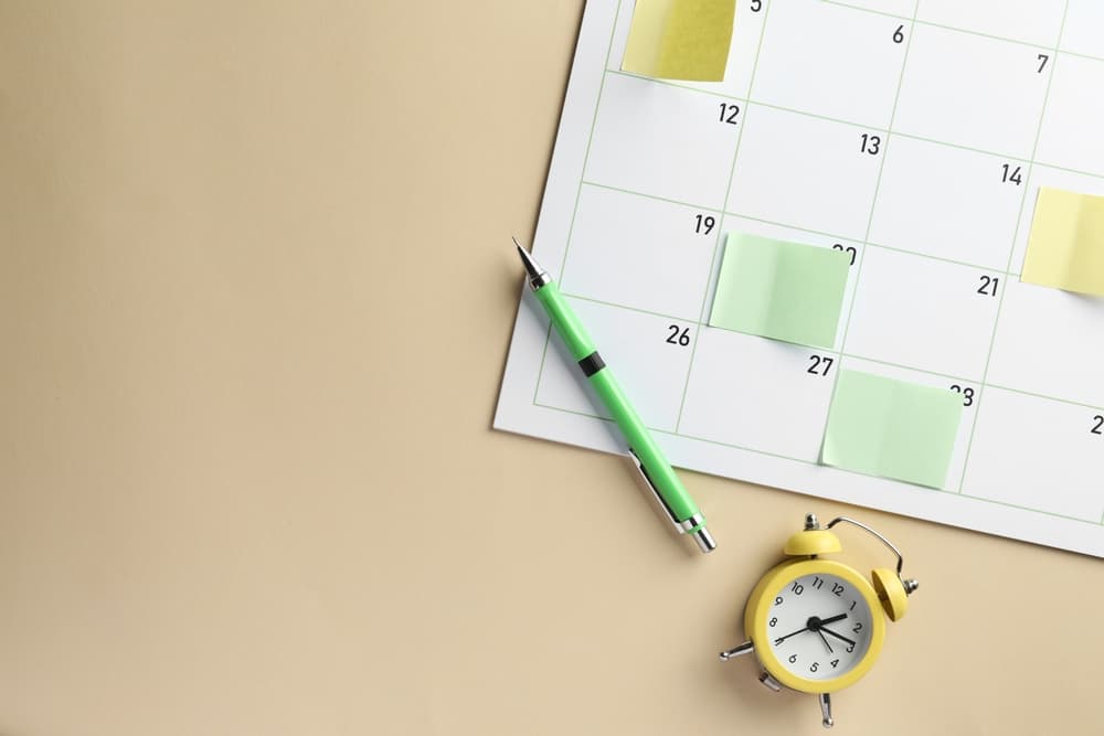 Timetable. Calendar page with sticky notes,